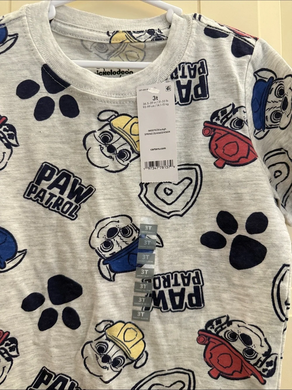 Carter's Paw Patrol Short Sleeve Tee in Gray with Blue, Red, Yellow Accents
